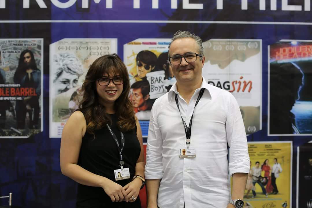 FDCP Chairperson and CEO Liza Diño and CNC Bilateral Affairs Advisor Julien Ezanno at the Philippine Pavilion of the 2017 Asian Film Market in Busan, South Korea.